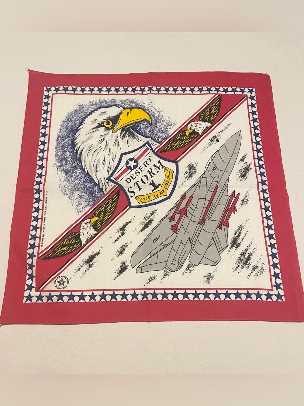 Vintage Desert Storm American Air Command Bandana F-14 Tomcat Made in USA